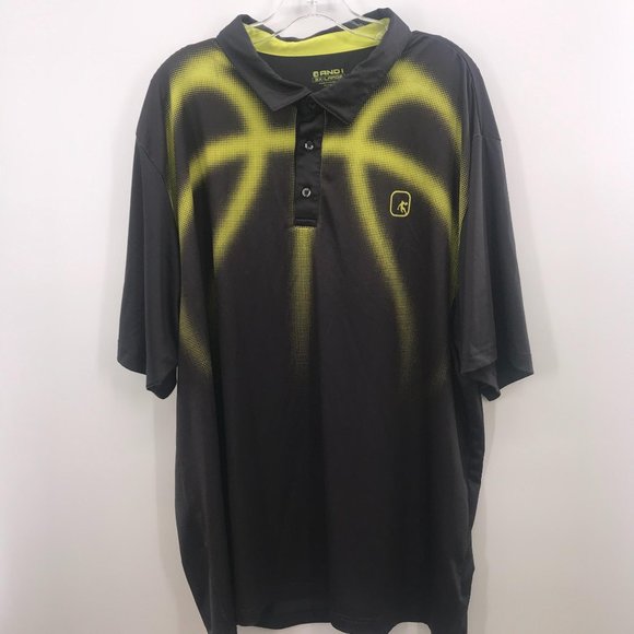 AND1 GRAY AND YELLOW SHORT SLEEVE POLO - Picture 1 of 5